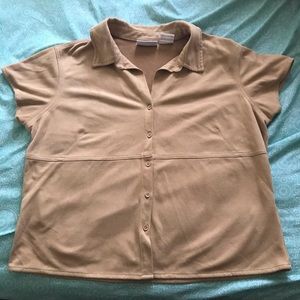 Vintage Kathy Ireland Womens XL Tan Faux Suede Button-Up Shirt
